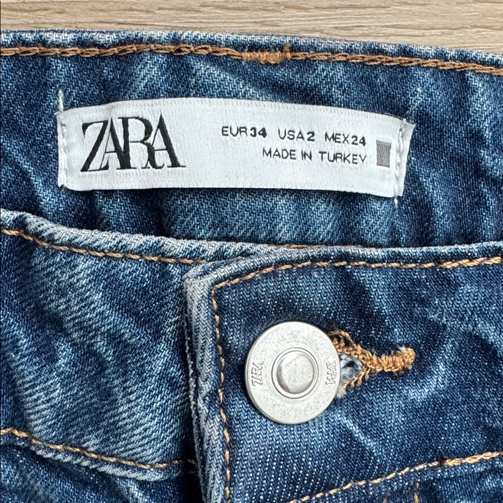 Zara - Rhinestone High Rise Straight Leg Jeans - Picture 6 of 10